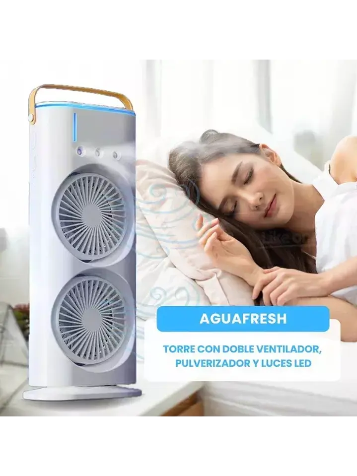 Ventilador Humidificador con Doble Difusor Giratorio Led Portátil