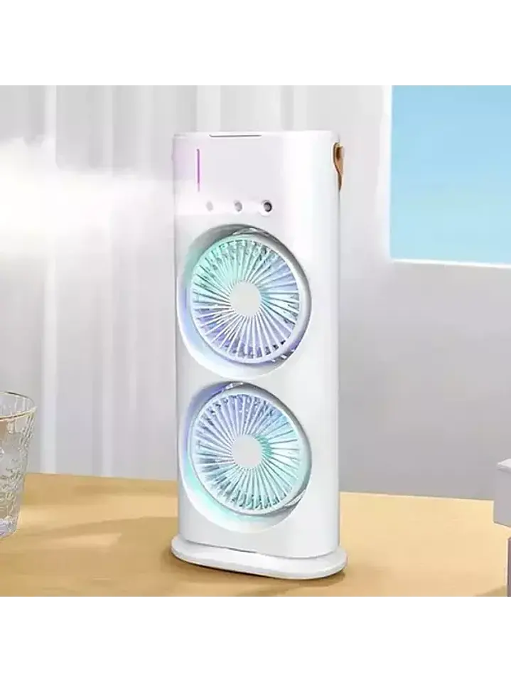 Ventilador Humidificador con Doble Difusor Giratorio Led Portátil