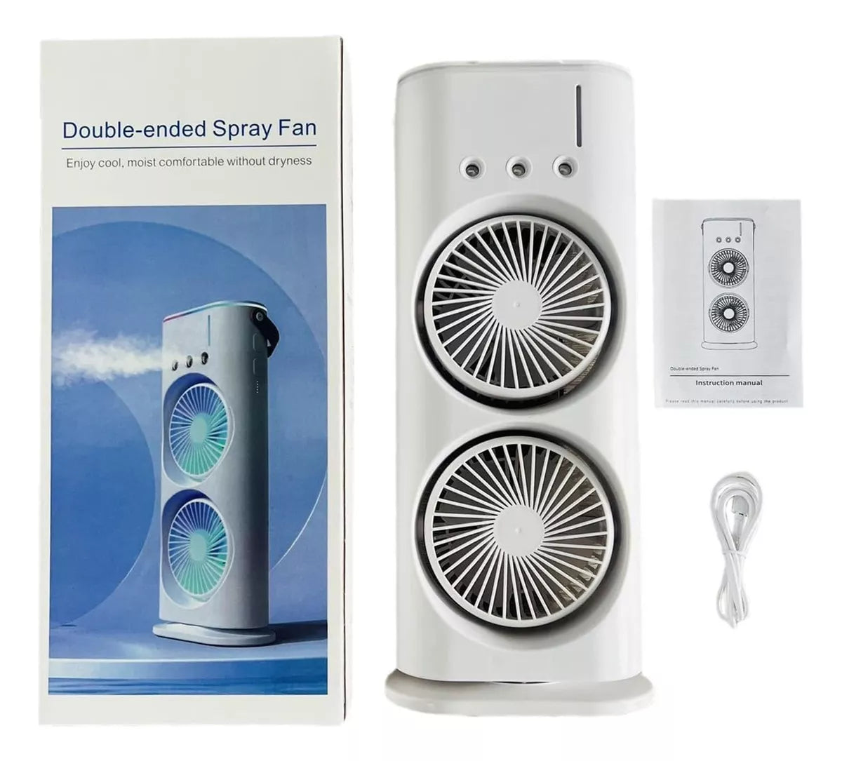 Ventilador Humidificador con Doble Difusor Giratorio Led Portátil