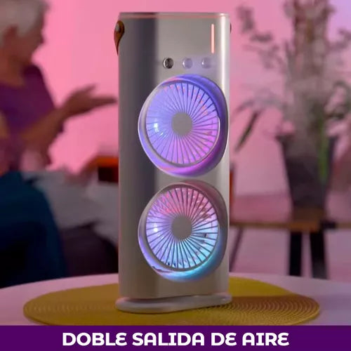 Ventilador Humidificador con Doble Difusor Giratorio Led Portátil