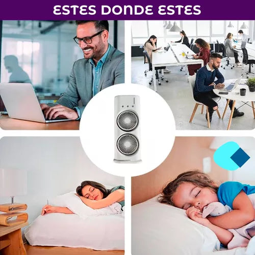 Ventilador Humidificador con Doble Difusor Giratorio Led Portátil