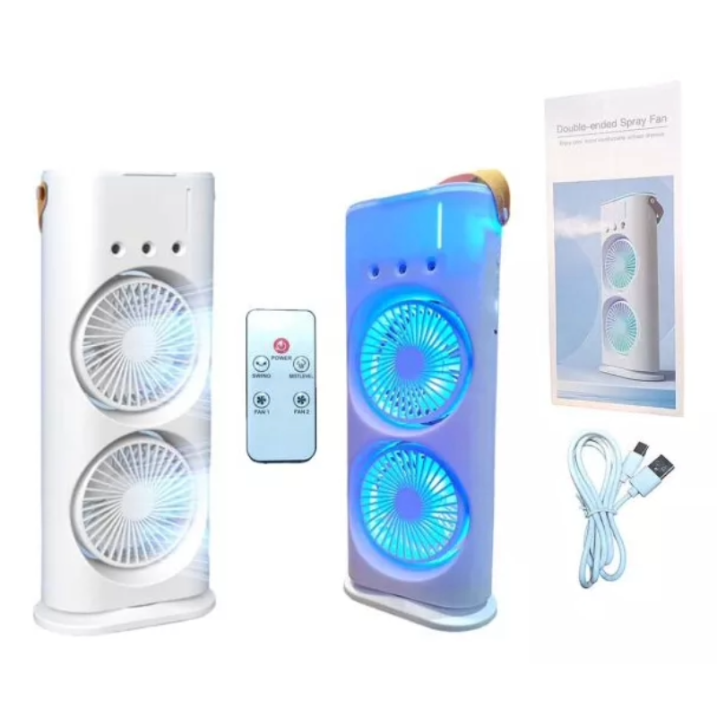Ventilador Humidificador con Doble Difusor Giratorio Led Portátil