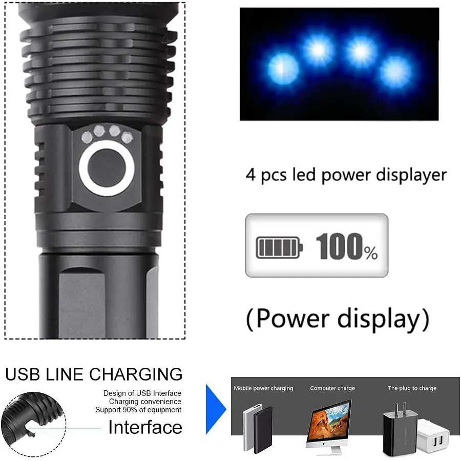 Linterna Led Alta Potencia Metalica Recargable 4000lm