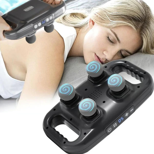 Masajeador Muscular Portátil con 4 Cabezales